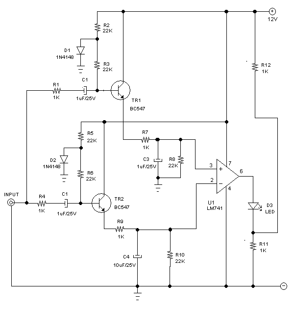Schematic Diagram of Hamuro Automatic Level Disco Light Controller Circuit