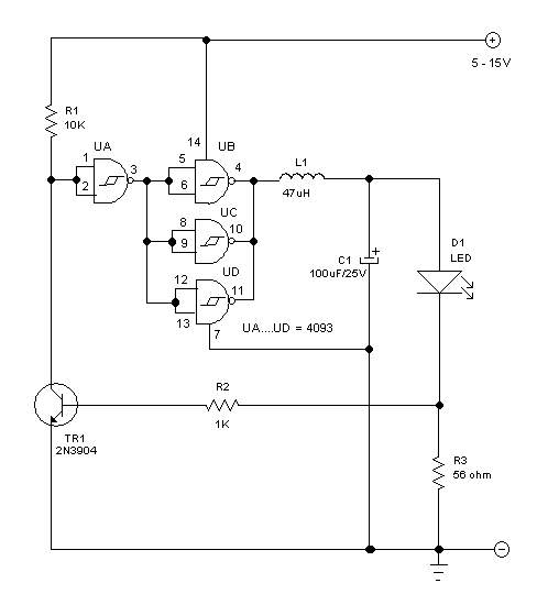 Figure 2. The Schmeatic Diagram of CD4093 Switching LED Driver Circuit