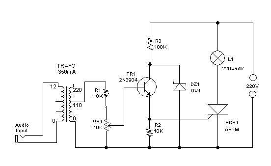 Figure 2. Schematic Diagram of Audio Controlled Disco Light Circuit