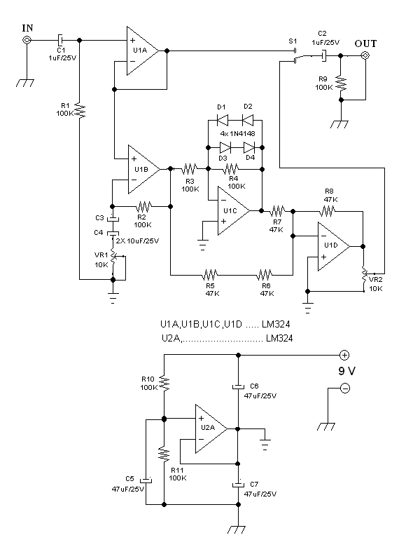 Figure 4. Hamuro Fold-Back Distortion Circuit Schematic Diagram