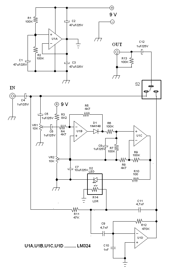 Figure 3. Hamuro Wah/Quack Effect Circuit Schematic Diagram