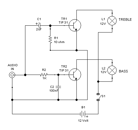 High-Low (Treble-Bass) Disco Light Controller Circuit Schematic Diagram