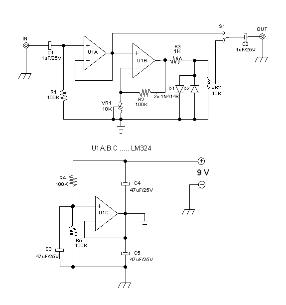 Figure 2. Symmetric Distortion Effect Circuit Schematic Diagram