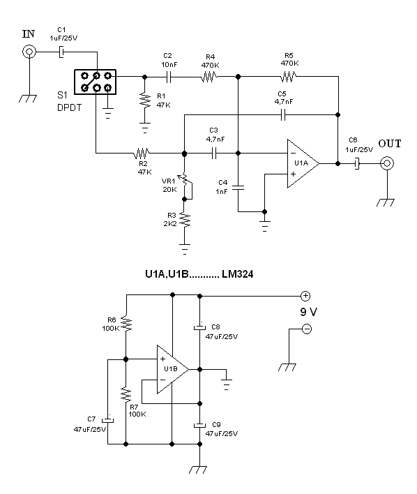 Figure 1. Wah Pedal Circuit Schematic Diagram
