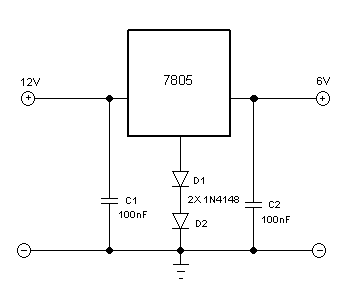 Figure 1. The Schematic Diagram of Modified 7805 Linear Voltage Regulator Circuit to Produce 6.2V Output