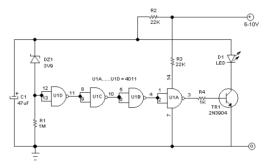 Figure 2. Low Power Blinking LED Indicator Circuit's Schematic Diagram