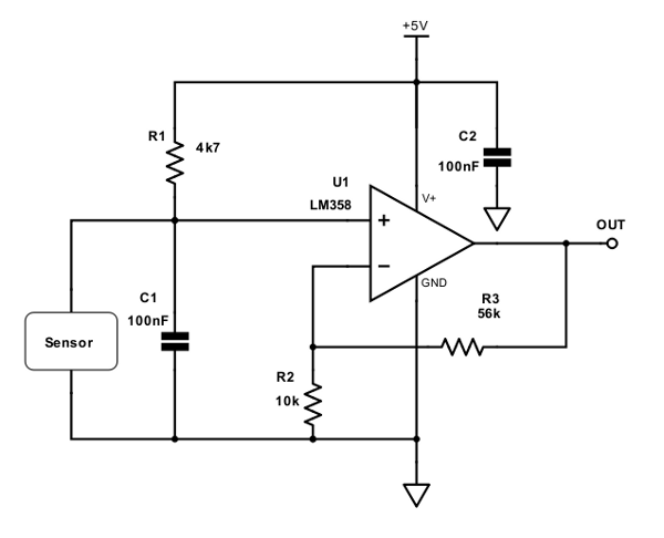 Figure 4. Simple Signal Conditioning Circuit for RTD and Thermocouple Sensor